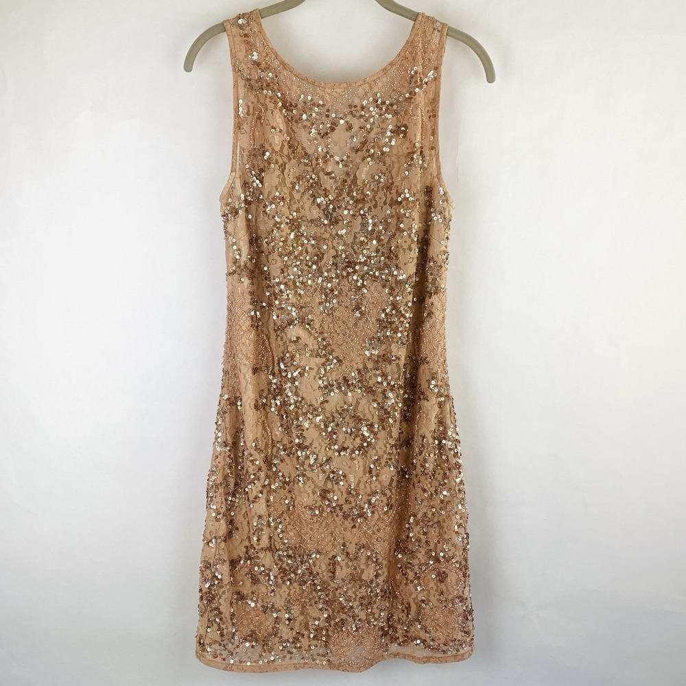 Vtg Y2K Cache Dress Size 14 Pink Beaded Sequin Glam Event Gala Wedding Gatsby